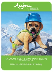 RAWZ Salmon, Beef & Aku Tuna Wet Dog Food Pouch, 2.46-oz